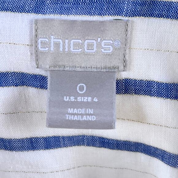Chico's Women's White And Blue Striped 100% Linen Shirt Dress Size 0 (U.S. 4) - Picture 8 of 9